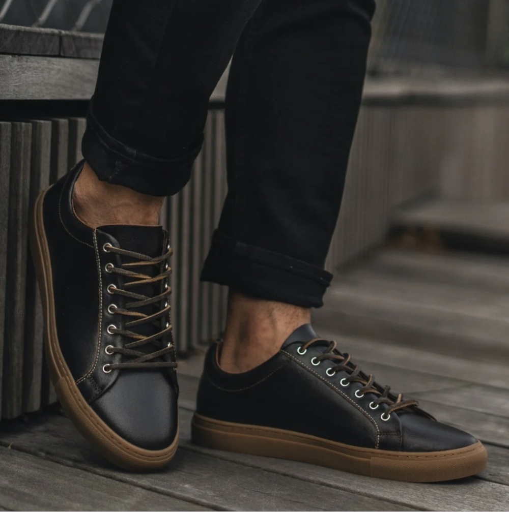 Thursday Boot Company Black Leather Sneakers with Brown Soles